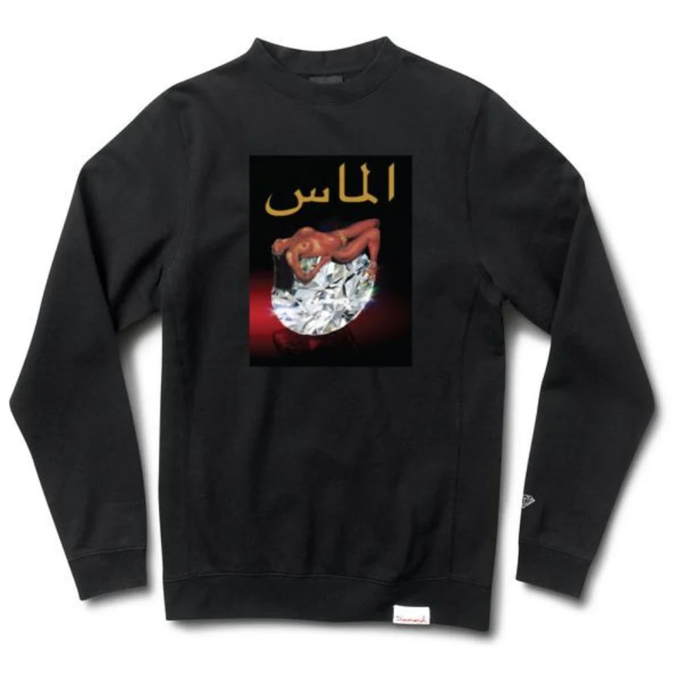 A18DMPE031_BLK.webp Diamond Supply Co Arabic Lady Crewneck Black - Image 1