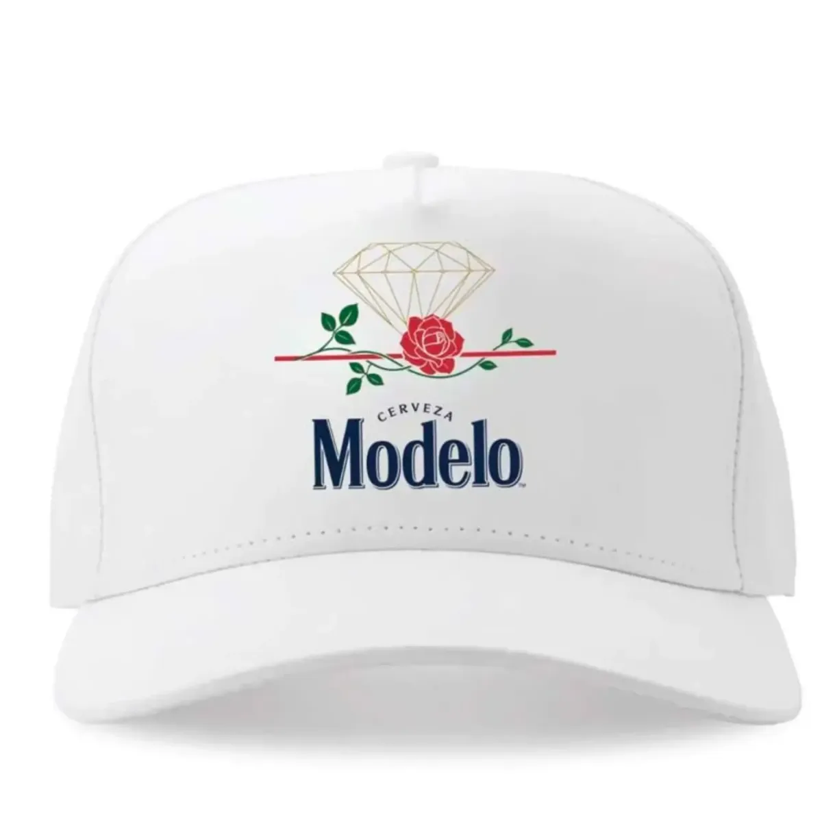 White-Diamond-X-Modelo-Box-Rose-Snapback-Hat-Diamond-Supply-co.webp Diamond Supply Co x Modelo Box Rose Snapback Hats Black/White - Image 1
